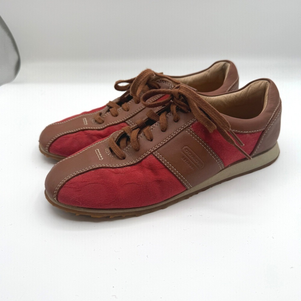 Coach Noella Sneakers Women 8 Red Signature Jacquard Leather Low Top Y2K Shoe
